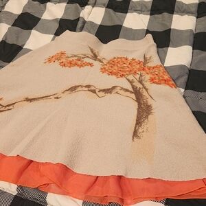 Sleeping On Snow Wool Skirt With Cherry Tree Embroidery And Orange Tulle Ruffle
